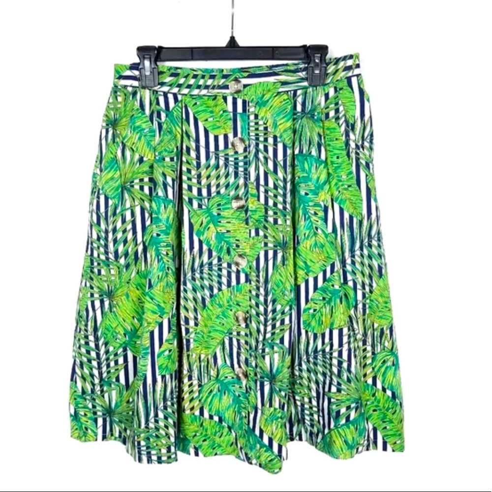 Rafaella Tropical Leaves Striped A-Line Button Front Skirt in the size Medium